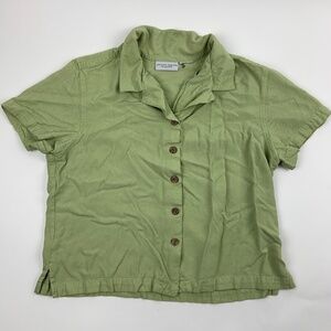 Jaclyn Smith Button Down Shirt Womens Short Sleeve Green